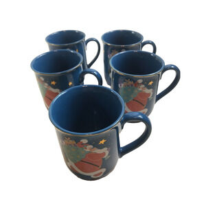 Set of 4 Otagiri Coffee Mug Blue Santa Claus Christmas Designr Angela Ackerman
